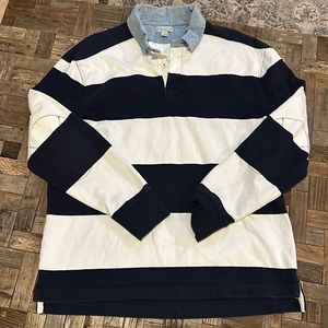 J Crew Navy White Rugby Polo Long Sleeve Shirt